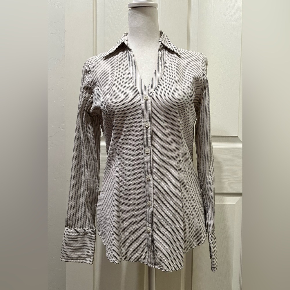 Express Black and White Striped Button-Down Shirt